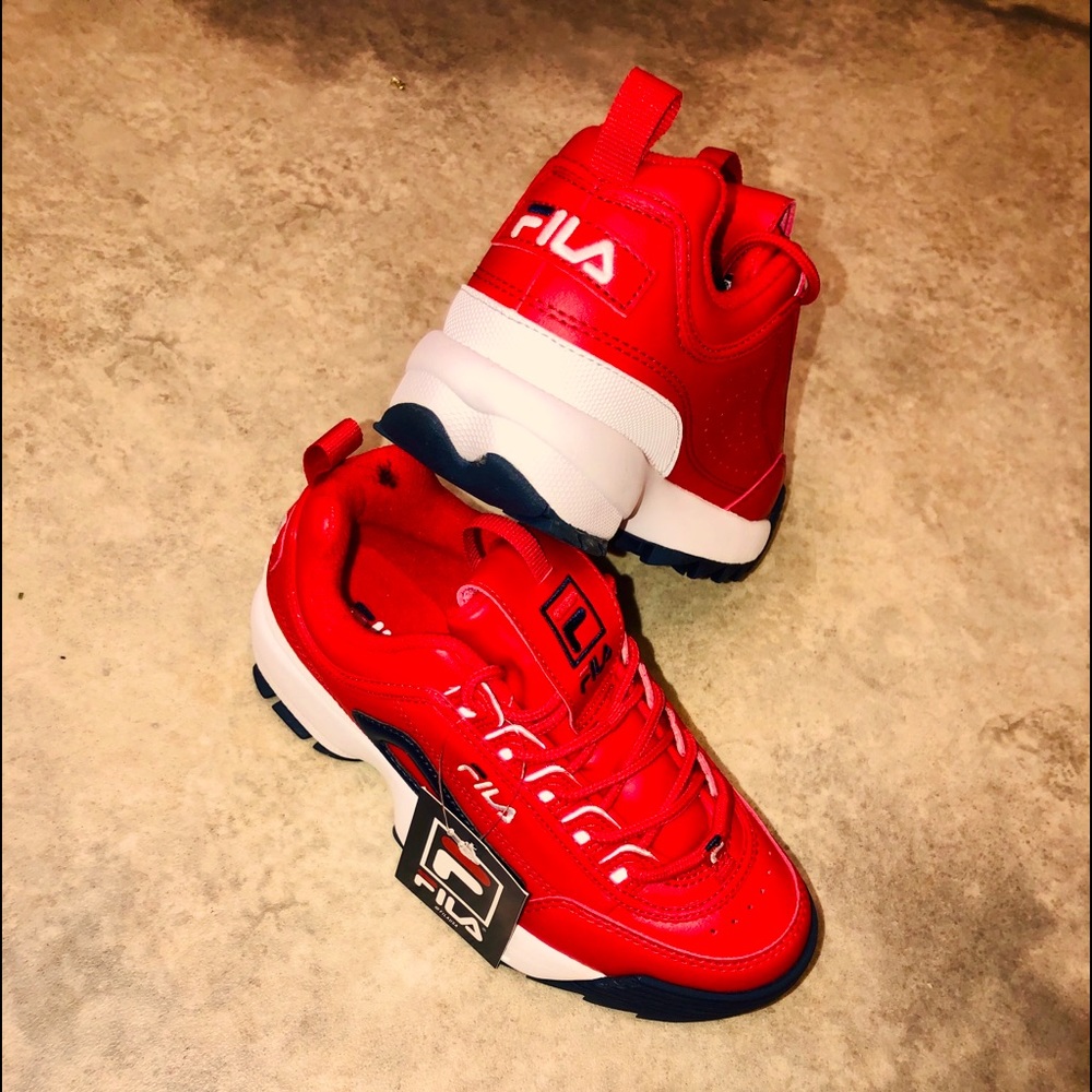 Fila💲Disruptor II Premium Shoe 🔴🔵⚪️Red/Navy/wht